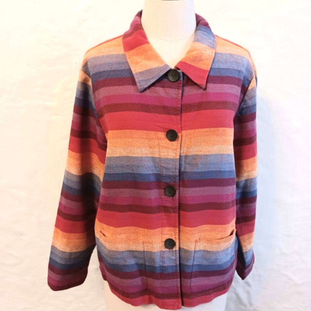 LInen/cotton blend Colorful button-up jacket. PM. Med. Coldwater Creek.